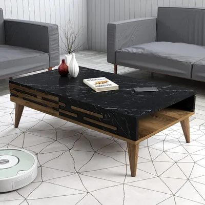 Produktbild von Skye Decor, Valensiya - Walnut, Black, Marble, Couchtisch, Nussbaum, 100 % MELAMINBESCHICHTETE SPANPLATTEN, 105 x 34,6 x 60 cm