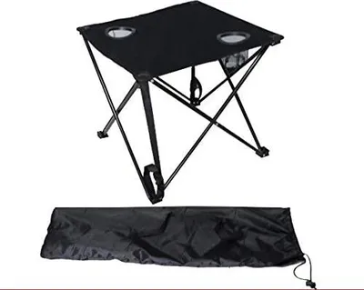 Produktbild von Campingtisch faltbar mit 2 Getränkehalter Klapptisch Falttisch Gartentisch Tisch Schwarz
