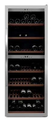Produktbild von mQuvée Freistehender Weinkühlschrank - WineExpert 126 Stainless | 2 Temperaturzonen | UV-Glastür | Buchenholzregale auf Schienen | Kompressor