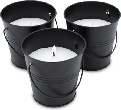 Image de Bougie à la citronnelle dans un seau en métal noir - 165g / Set de 3 - Bougie parfumée à la citronnelle