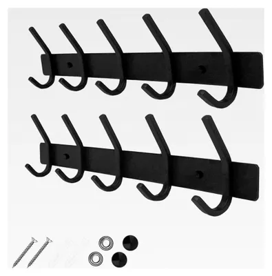 Produktbild von Wandkleiderhaken - Garderobenleiste Edelstahl (2 Stück), Schwere Garderobenhaken, Wandgarderobe, Hakenleiste (Schwarz)