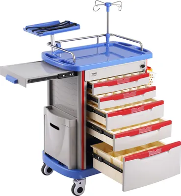 Obrázok produktu pre VEVOR laboratórny vozík Laboratórny vozík 5-poschodový, mobilný lekársky vozík z PP materiálu, so 4 tichými kolieskami a 5 zásuvkami, laboratórny vozík salónny vozík pre laboratórium, kliniku, nemocnicu, salón, modrý