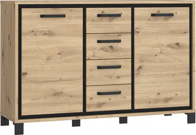 Produktbild von Furniture24 Kommode Trondheim Tdhk233 Sideboard Mit 4 Schubladen Und 2 Türen Eiche Artisan