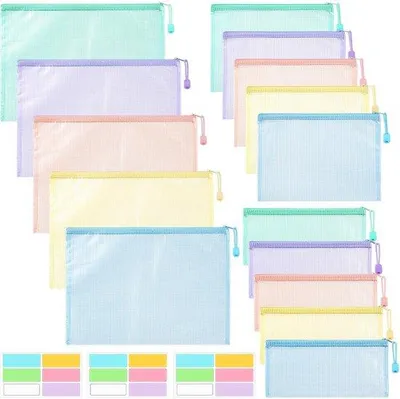 Image de 15 pochettes imperméables pour documents A4, A5 et A6, 5 couleurs