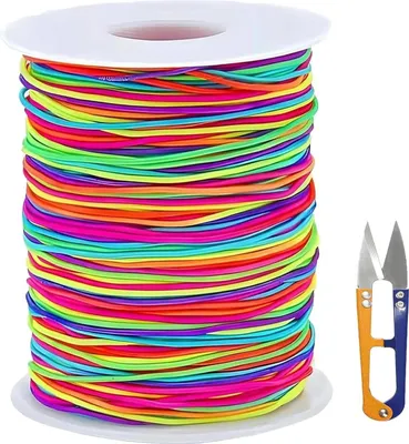 Produktbild von Elastische Gummikordel 1mm, Für Schmuckherstellung, Perlenfaden In Regenbogenfarben, Ideal Für DIY Armbänder, Inklusive Schere, Hochflexibles Bastelmaterial