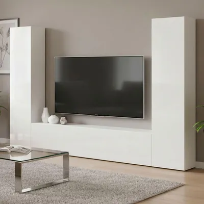 Immagine prodotto di Dmora Parete Attrezzata Natasha 30x260x180h cm Bianco Lucido, 3 Ante Apertura Battente e a Ribalta Italy