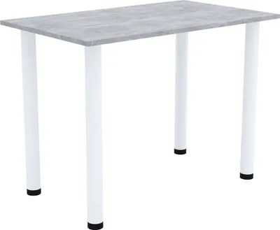 A rectangular table with a gray textured top and four white legs, shown from a front-side angle against a white background.