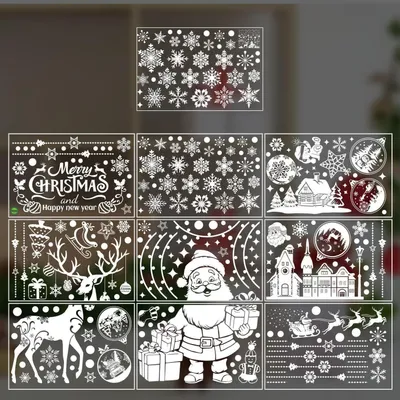 Productafbeelding van Zelfklevende kerstdecoraties voor ramen, 200 stuks, winterthema, sneeuwvlokken, kerstmotieven, PVC