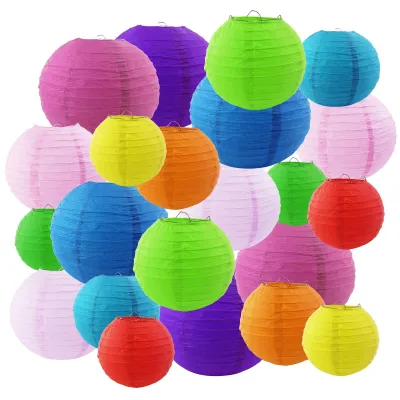 Papierlaternen 22er Set, bunt, 10 Farben, 4 Größen, Dekoration