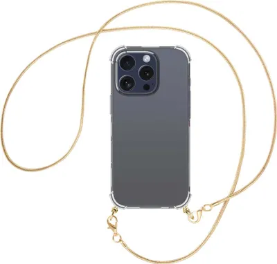 Produktbild von Handykette Backcover-Schutzhülle mit Band (Metall goldfarben) für iPhone 16 Pro - goldfarbene Snake-Kette