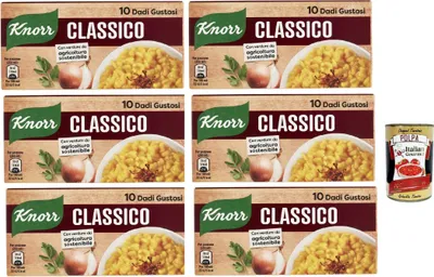 Produktbild von 6x Knorr classico dado brodo Suppenwürfel Brühe klassisch reich an Geschmack, Packung mit 10 würfel + Italian Gourmet polpa 400g