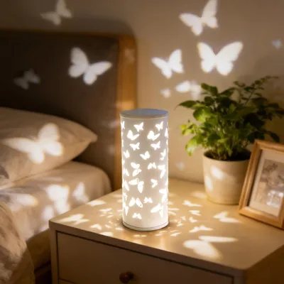 Produktbild von Dekorative Projektionslampe mit Schmetterlingen, USB LED Licht, 16 Farben Bettlicht, Geschenkidee für Mädchen