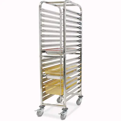 Produktbild von Transportwagen für GN-Behälter, für 18 GN-Behälter 1/1, Edelstahl, BxTxH 380 x 550 x 1735 mm, 4 Gummilenkrollen mit Feststellbremse