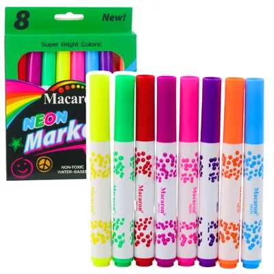 Productafbeelding van Set neonmarkers voor schoolinkt op waterbasis Kleurrijk 8 stuks