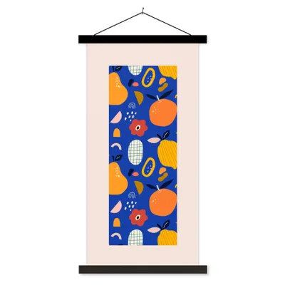 Produktbild von MuchoWow® Textilposter Apfel - Zitrone - Muster - Obst 60x120 cm mit schwarzem Rahmen - Magnete