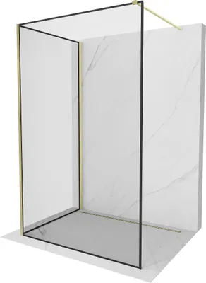 Image de Mexen Kioto Paroi de douche 130x90 cm, or, motif noir, verre 8mm