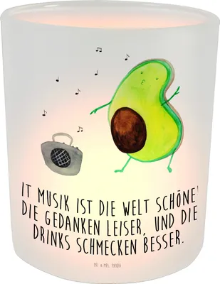 Produktbild von Mr. & Mrs. Panda Glas Teelichthalter Avocado Tanzen - Transparent - Geschenk, dekolicht, Windlicht aus, Urlaub, Musik, Gute Laune, Party, Kerzenglas