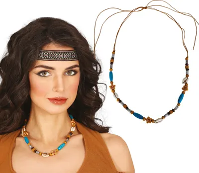 Imagen del producto de Collar Inder, joyería para el carnaval, accesorio de fantasía, diseño colorido, estilo tradicional, inspiración en la naturaleza, hecho a mano, cultura. Color: Multicolor