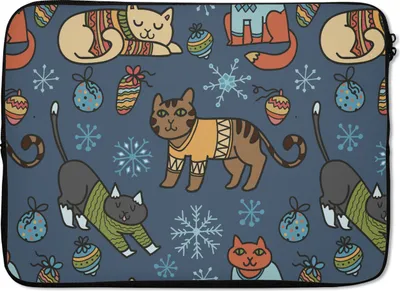 Produktbild von MuchoWow® Laptop Hülle 14 ZollKatze - Tiere - Weihnachten - Muster Laptoptasche - Laptoptasche - Stoßsicher - Schutzhaube