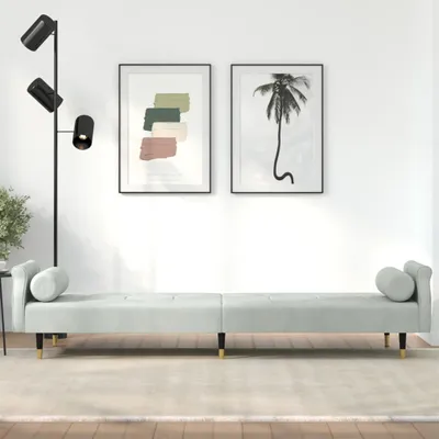 Zdjęcie produktu dla The Living Store Sofa rozkładana z poduszkami jasnoszary aksamit