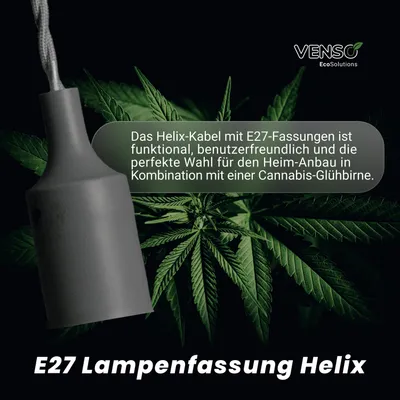 Produktbild von Parus by Venso E27 Lampenfassung Helix 4m Textilkabel Schwarz, Eurostecker, Venso Ecosolutions Lampenfassung E27 mit Kabel für E27 LED Lampe, Bulb Holder, Kabel für Lampe, Fassung E27