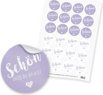 Produktbild von itenga 24x Sticker "Schön dass du da bist" lilac flieder (Motiv 101)