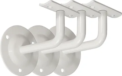 Three white handrail brackets are shown in a row against a white background.