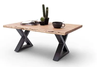 Produktbild von Couchtisch Baumkantentisch Akazie-massiv X-Form rechteckig natur lackiert 110 cm