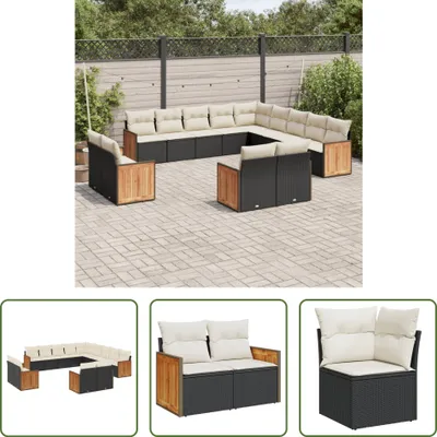 Produktbild von The Living Store 13-tlg. Garten-Sofagarnitur mit Kissen Schwarz Poly Rattan
