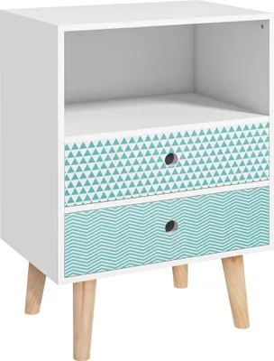 Image de Table de nuit - 2 tiroirs - 1 étagère ouverte en blanc - bois - 45×30×65 cm