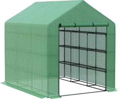 Zdjęcie produktu dla Szklarnia Outsunny z 8 półkami, szklarnia na pomidory, inspekt z drzwiami, stal zielona, ​​tworzywo PE, 244 x 180 x 210 cm