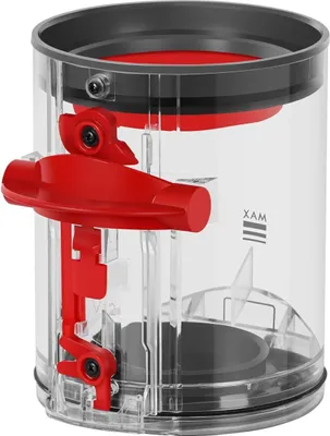 A clear studio shot of a vacuum cleaner dustbin.