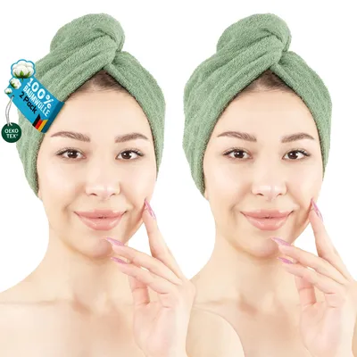 Produktbild von Hammetex Haarturban Damen 2er Set 25x66 cm – 100% Baumwolle, , mit Knopfverschluss