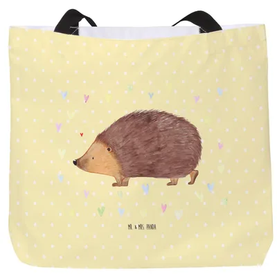 Produktbild von Mr. & Mrs. Panda Reisetasche Igel Herzen - Gelb Pastell - Geschenk, Herz, Laptoptasche, Lustige Sprüche, Schultasche, Liebe, Vertrauen, Tote Bag, Strandtasche, Tasche