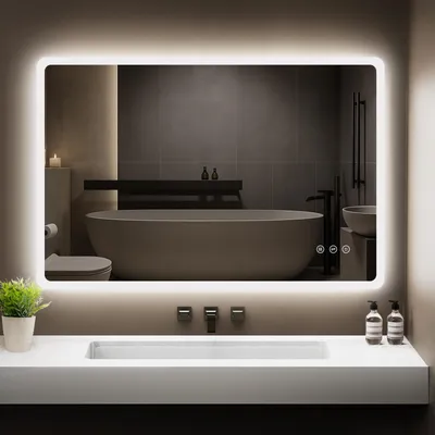 Produktbild von GIMBELEN Badspiegel mit Beleuchtung 100x60 cm, Rechteckig, Touch-Schalter, Dimmbar, 3 Lichtfarbe Einstellbare Spiegel Bad mit Beleuchtung, Vertikal