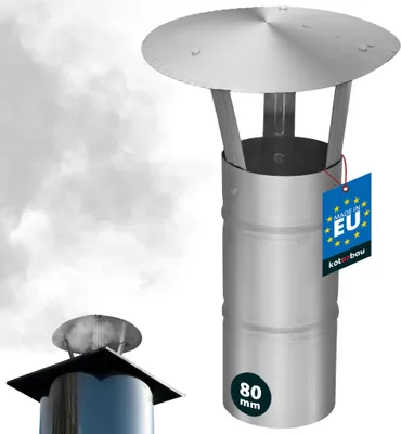 A stainless steel chimney cap with smoke in the background.