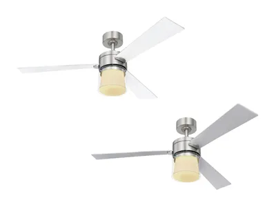 Produktbild von Globo Lighting Deckenventilator Metall Nickel matt, MDF silber, Glas klar, Acryl opal, dimmbar, Farben fixierbar, Timer, Fernbedienung, Batterie inkludiert 2x AAA, 2 Drehrichtungen, 6 Stufen, max. Motorleistung 40W, ø: 1320mm, H: 420mm, inkl. LED 18W 230V, 1800lm Source, 990lm Output, CCT 3000/4000/6000K
