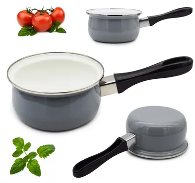 Zdjęcie produktu dla Rondel 1,3L Stal Emaliowana Szary z Rączką Uniwersalny do Gotowania 16cm