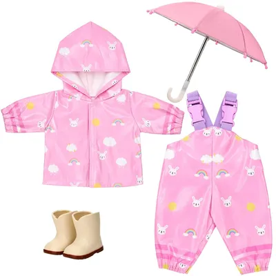 Productafbeelding van Regenkleding Set voor Poppen met Regenjas, Dungarees en Accessoires
