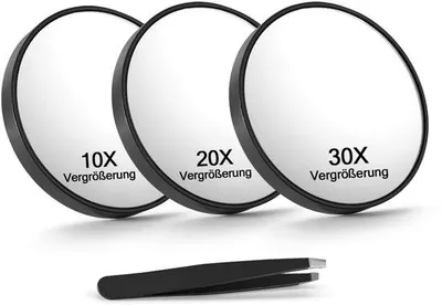 Immagine prodotto di Set di 3 specchi ingranditori da viaggio, 8,9 cm, nero, metallo