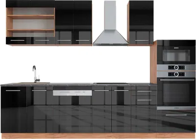Obrázok produktu pre Kuchynský kút Vicco Fame-Line Antracit vysoký lesk/dub Goldkraft 300 cm s vysokou skrinkou, AP antracit, Model 42801