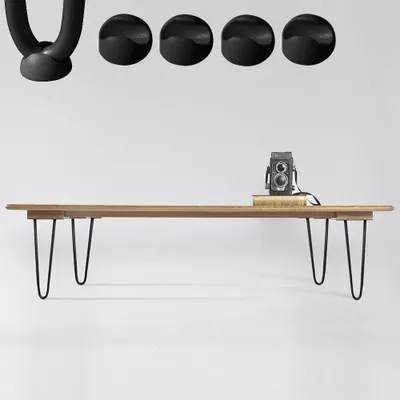 Image de Lot de 4 pieds en épingle à cheveux en acier 40 cm, 2 entretoises 12 mm, noir, avec protections pour le sol