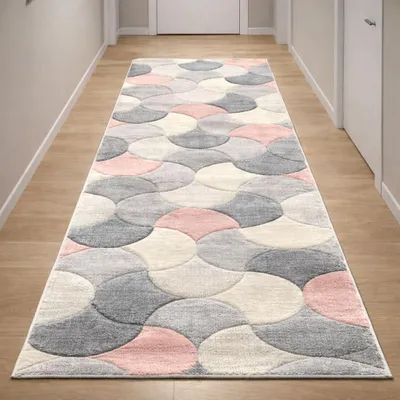 Produktbild von Designer Teppichläufer grau rosa creme mit Konturstruktur Größe - 80 x 300 cm