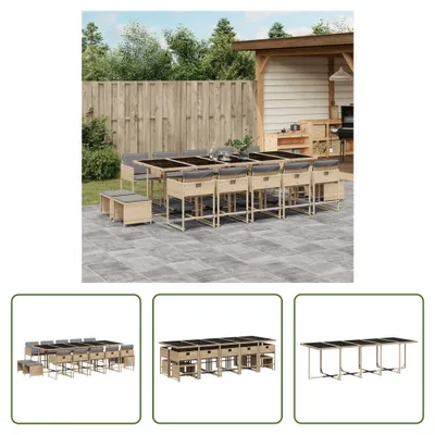 Produktbild von The Living Store 15-tlg. Garten-Essgruppe mit Kissen Beigemischung Poly Rattan