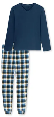 Immagine prodotto di Completo pigiama Schiesser Comfort, composto da una maglia a maniche lunghe e pantaloni lunghi, con un bel motivo. Maglia con scollo a V, colore blu, taglia 50