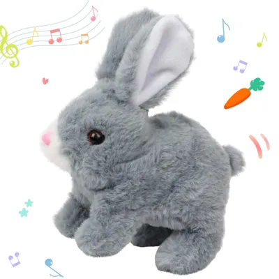 Produktbild von Plüschkaninchen Kuscheltier elektronisch - Interaktives Hasenspielzeug - 18 cm - Grau