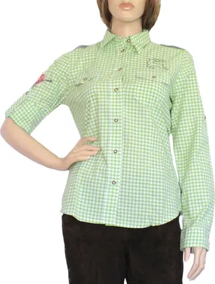 Produktbild von Trachtenbluse Damen Trachten lederhosen-bluse Trachtenmode Grün kariert OB11-grün, Größe:44
