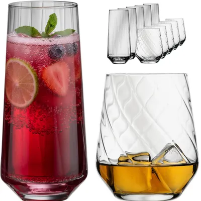 Produktbild von IMPERIAL Trinkgläser 12er Set - Strukturierte Gläser geriffelt aus Crystalline Glas 420ml & 430ml Wassergläser "London/Cali"
