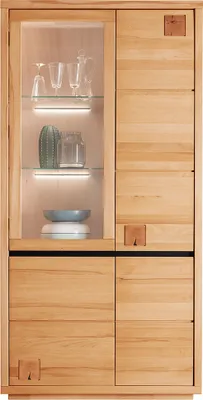 Produktbild von Vitrine 103 cm breit modern in massiver Buche geölt WINCHESTER-69
