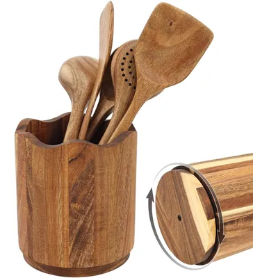 Obrázek produktu pro Držák na kuchyňské nádobí z dřeva, otočný o 360°, rozměry 17 x 15 cm, určený do kuchyně